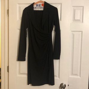Black long sleeve V neck dress